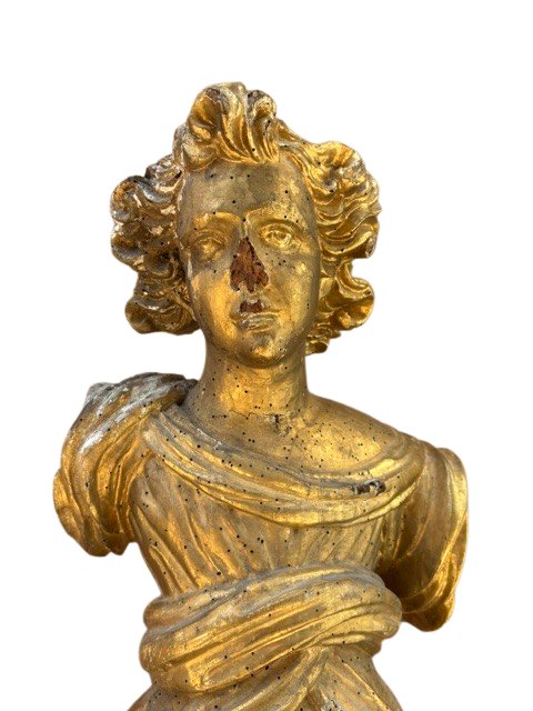 Gilded Wooden Sculpture Depicting An Angel-photo-2