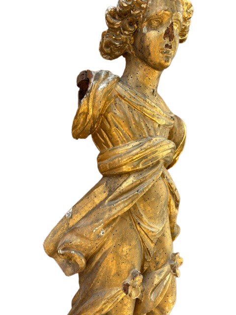 Gilded Wooden Sculpture Depicting An Angel-photo-3