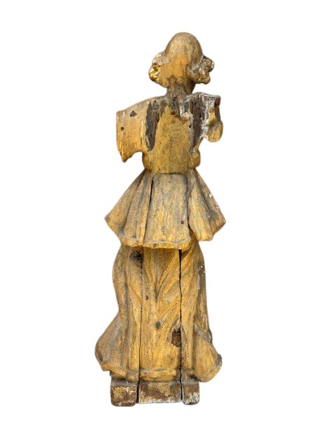 Gilded Wooden Sculpture Depicting An Angel-photo-2