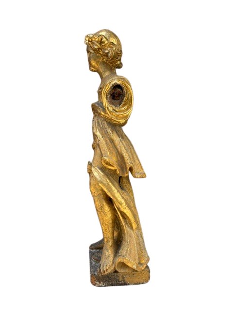 Gilded Wooden Sculpture Depicting An Angel-photo-3
