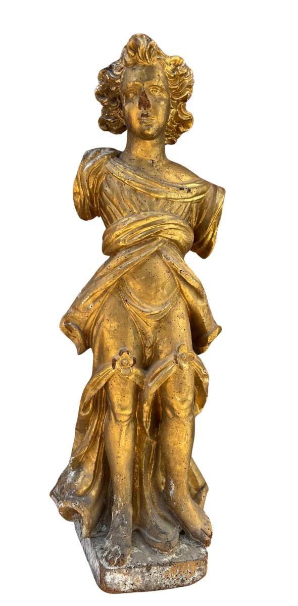 Gilded Wooden Sculpture Depicting An Angel