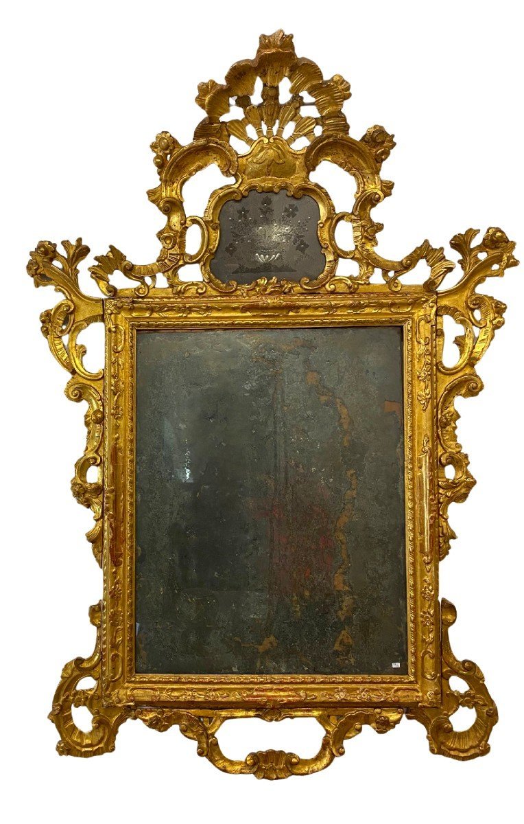 Miroir Vénitien En Bois Sculpté Et Doré