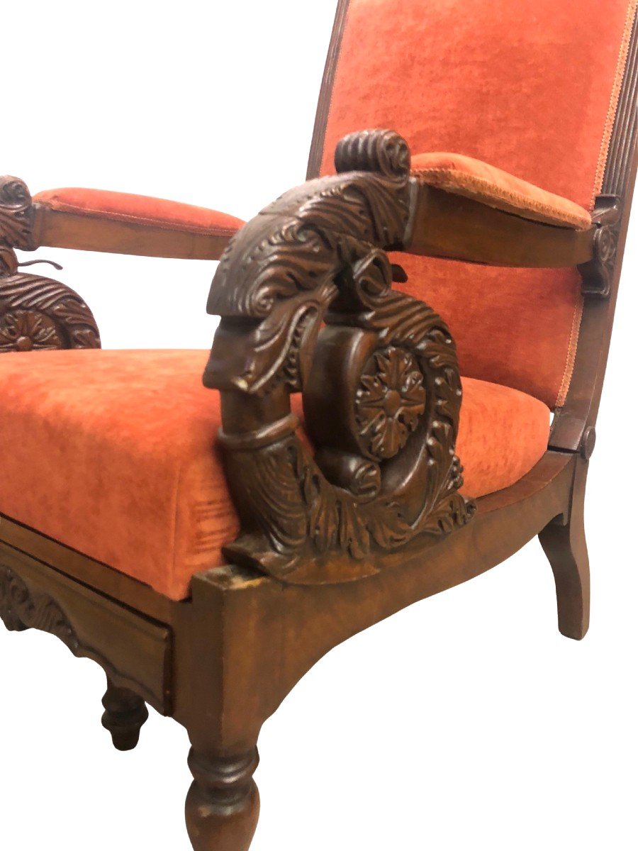 Fauteuil en acajou avec dossier inclinable et repose-pieds-photo-2