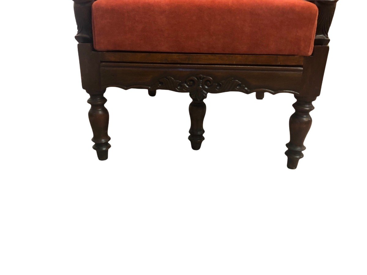 Fauteuil en acajou avec dossier inclinable et repose-pieds-photo-4