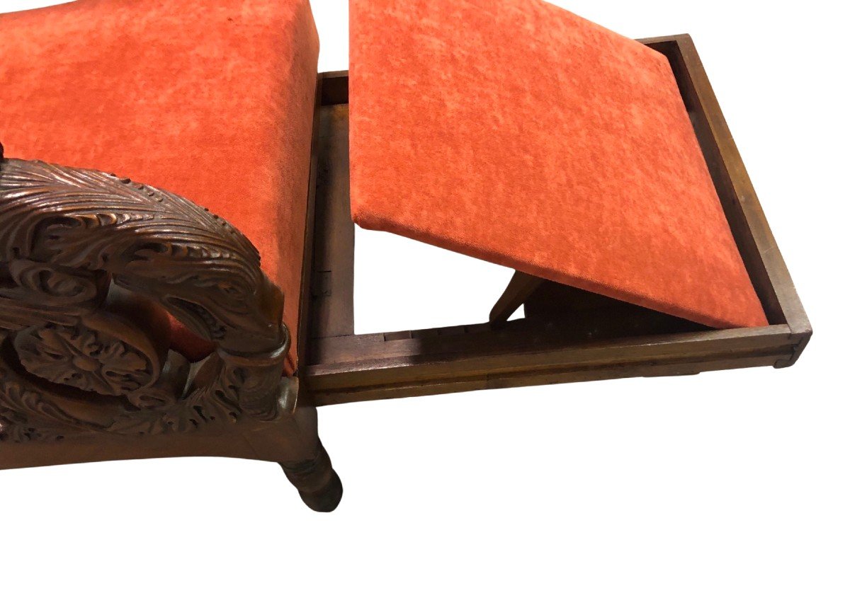 Fauteuil en acajou avec dossier inclinable et repose-pieds-photo-1