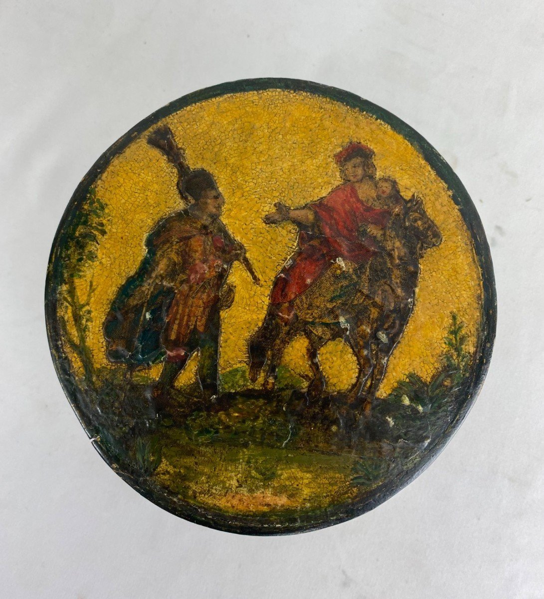 Boîte ronde décorée de figurines en papier avec peinture originale-photo-2