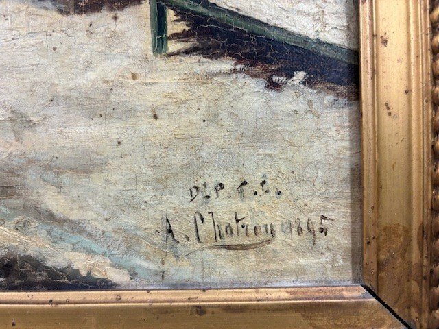 peinture à l’huile sur toile signée et datée " A. Chatrou 1895 " ( petites lacunes )-photo-2