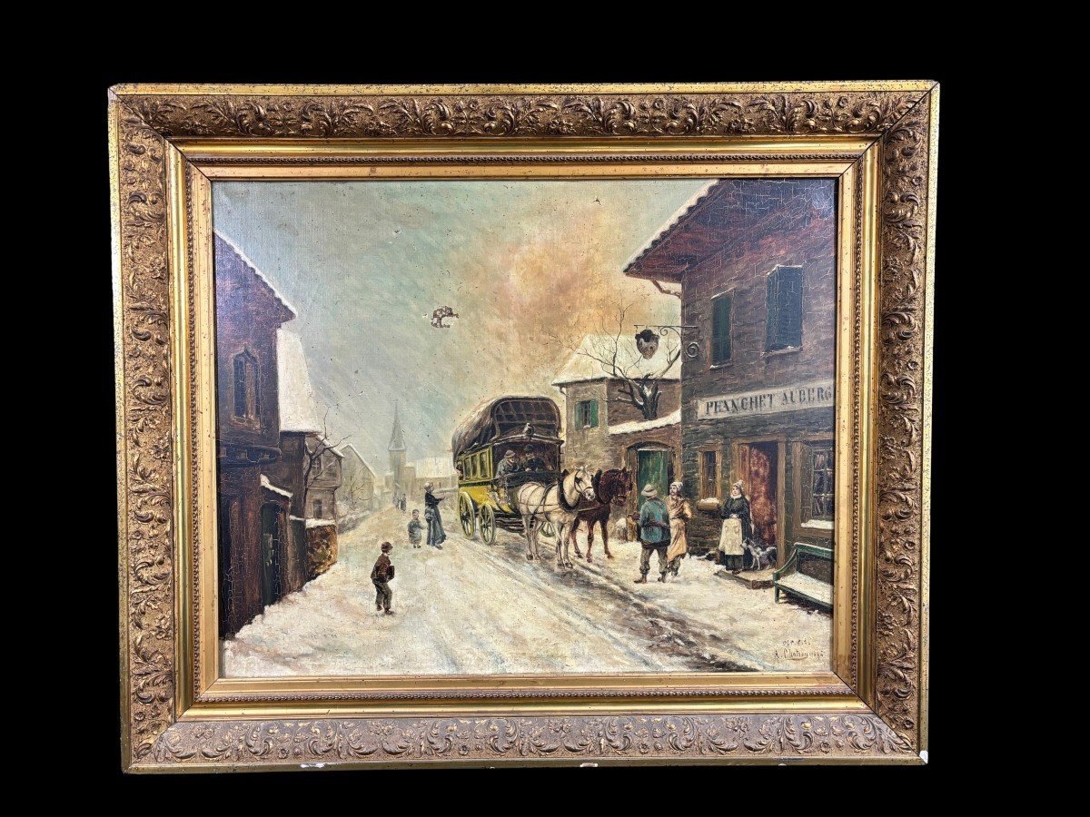 peinture à l’huile sur toile signée et datée " A. Chatrou 1895 " ( petites lacunes )
