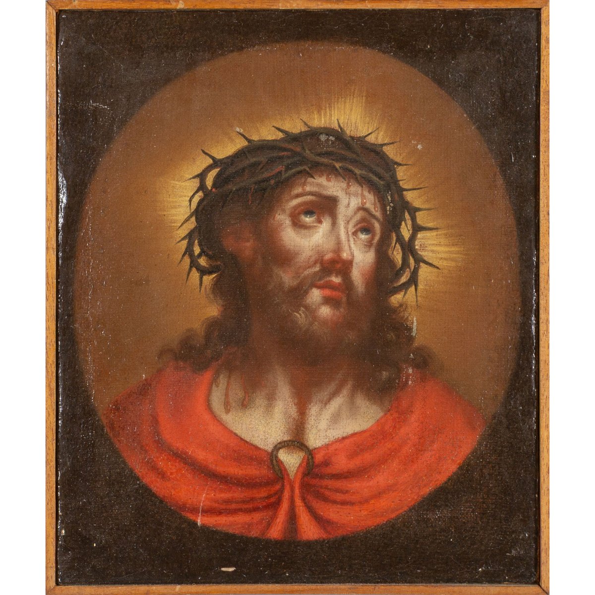 Oil Painting On Canvas Depicting Christ Crowned With Thorns