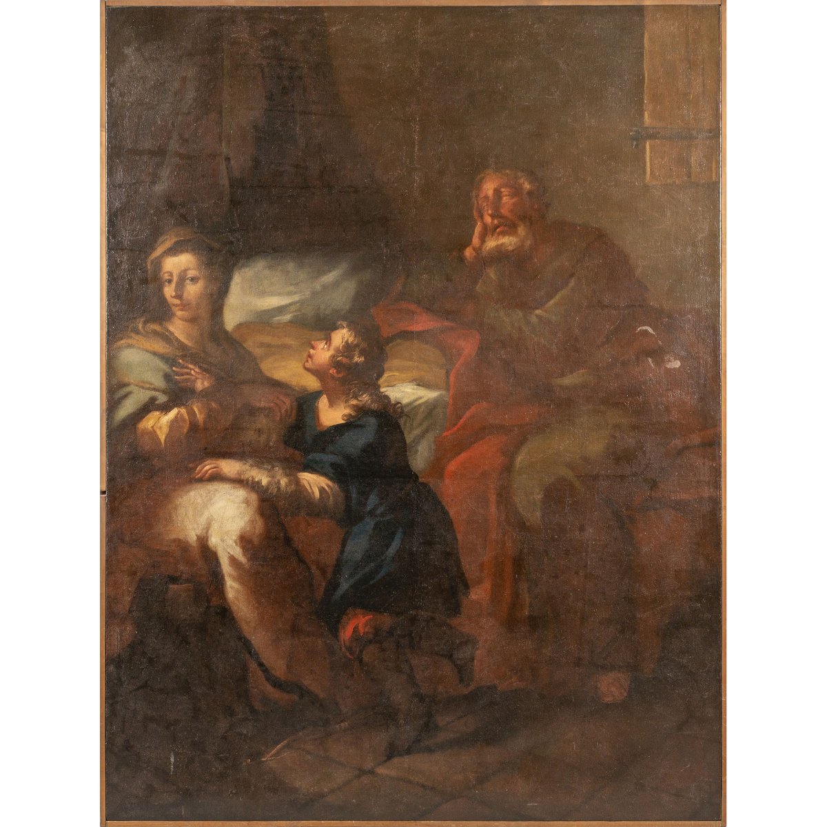 Large Painting Depicting A Religious Scene (st. Joseph's Dream?)