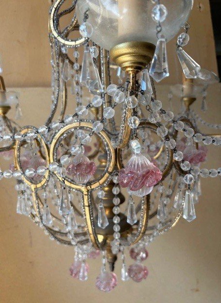 Lustre en verre et cristaux colorés-photo-3