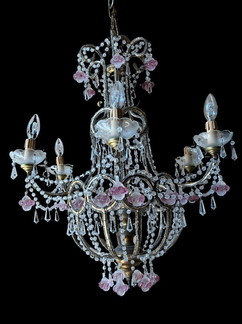 Lustre en verre et cristaux colorés