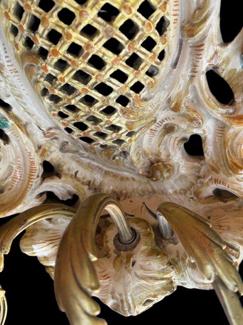 Applique murale en céramique polychrome avec bras en bronze-photo-1