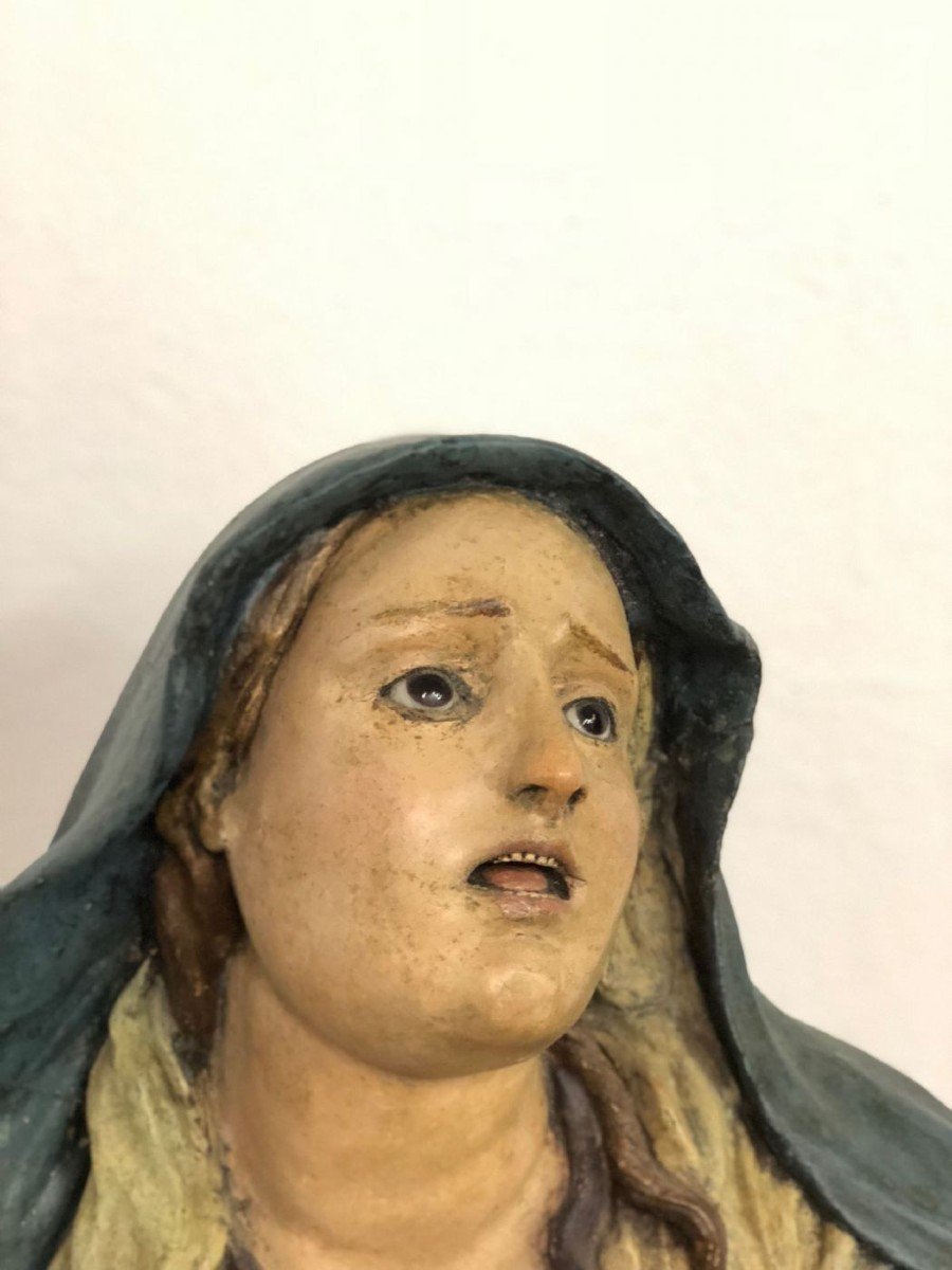 figure en terre cuite avec des yeux en verre , datée et signée -photo-2