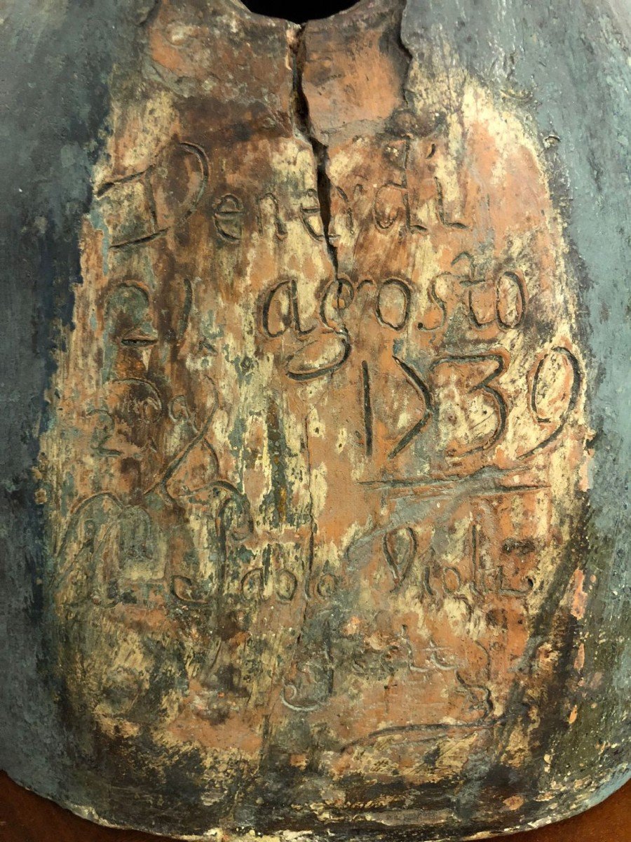 figure en terre cuite avec des yeux en verre , datée et signée -photo-4
