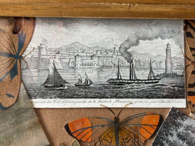 Collages de différentes figures en papier appliquées sur toile, dans son cadre ,  XIXe sièc-photo-2