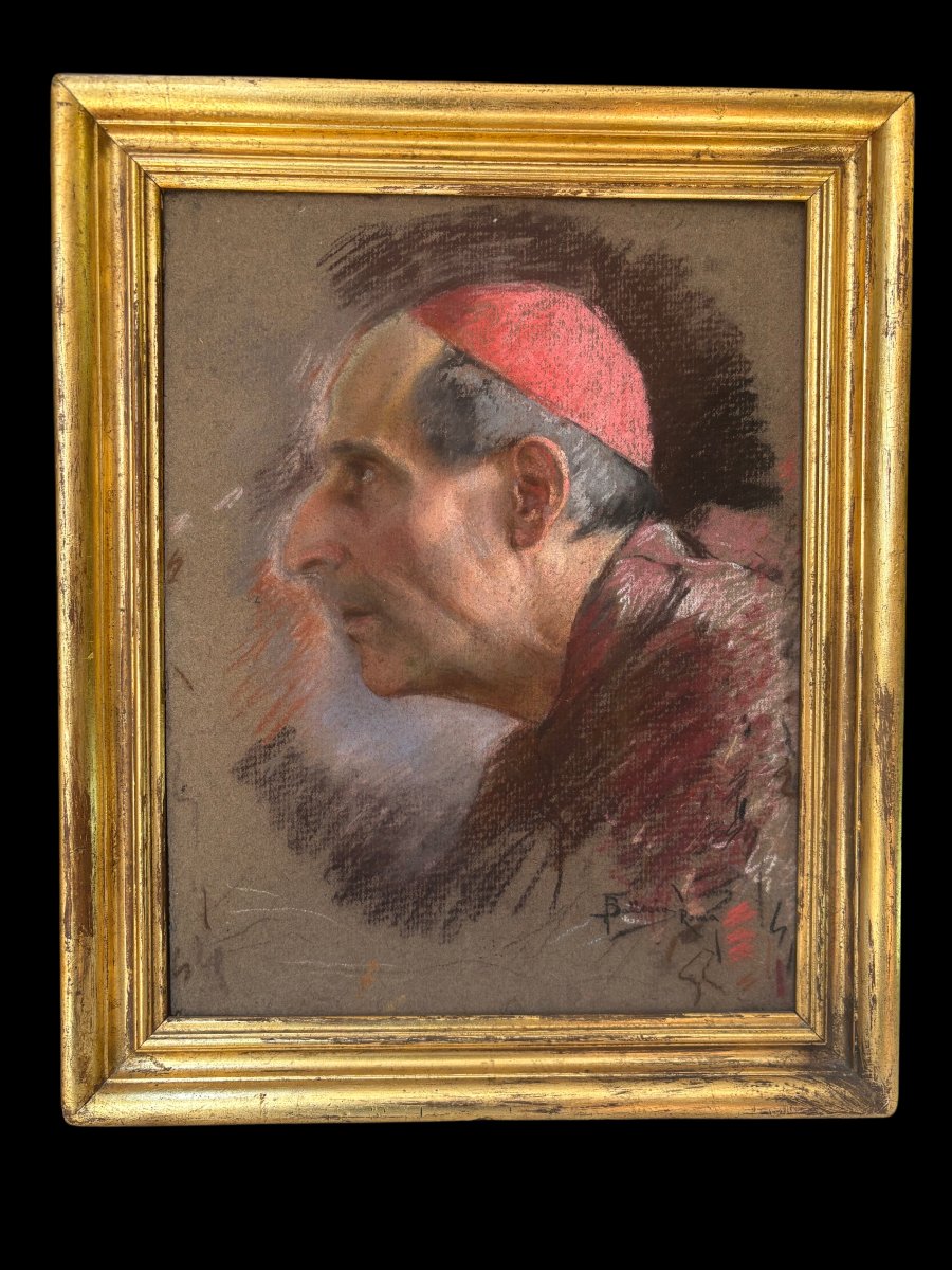 Profil d'un cardinal, pastel sur carton signé « F. Ballesio Roma »