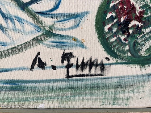Oil Painting On Canvas Titled "pesce" Signed "a. Funi"-photo-2