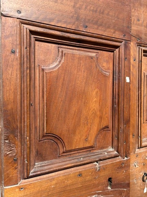 Porte à deux vantaux en noyer avec panneaux de quincaillerie d'origine, Umbria-photo-4