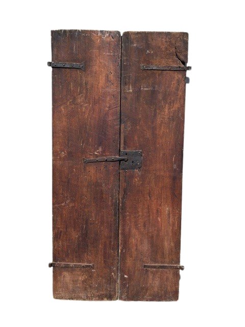 Porte à deux vantaux en noyer avec panneaux de quincaillerie d'origine, Umbria-photo-1