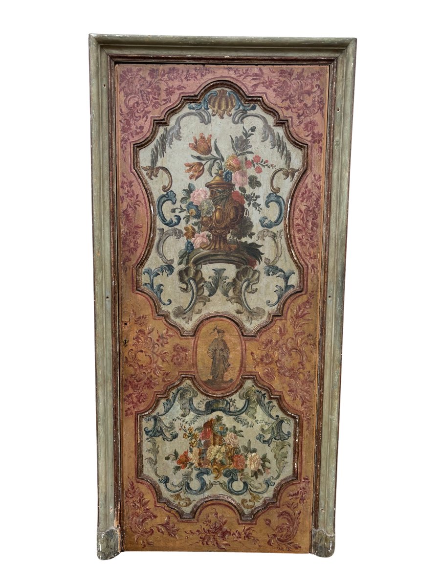Painted Wooden Door With Carved And Gilded Frames 