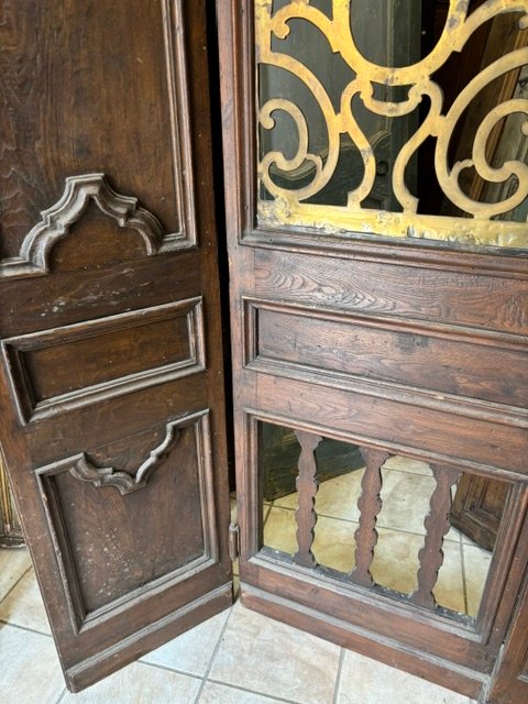 porte à 4 portes à double sens, colonnes latérales et panneaux métalliques perforés-photo-2