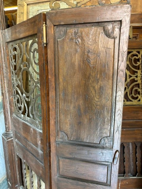 porte à 4 portes à double sens, colonnes latérales et panneaux métalliques perforés-photo-3