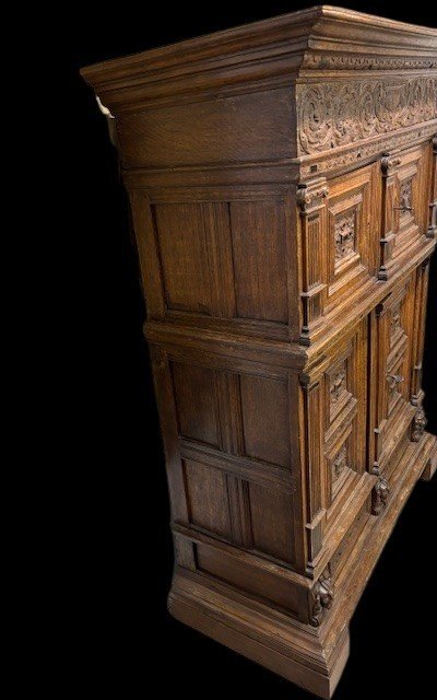 Large French Sideboard Made Of Carved Oak With Ebonized Decorations-photo-2