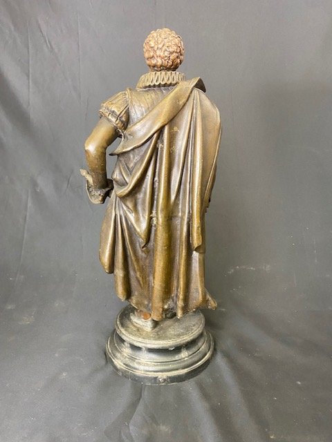 Sculpture représentant Cervantès en antimoine, avec la marque de la fonderie sur le socle.-photo-3