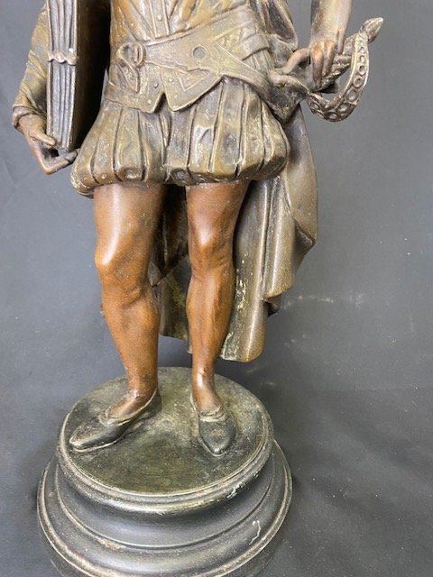 Sculpture représentant Cervantès en antimoine, avec la marque de la fonderie sur le socle.-photo-4