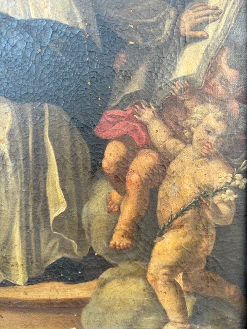 Peinture à l'huile sur toile représentant l'Assomption de la Vierge avec des Saints-photo-3