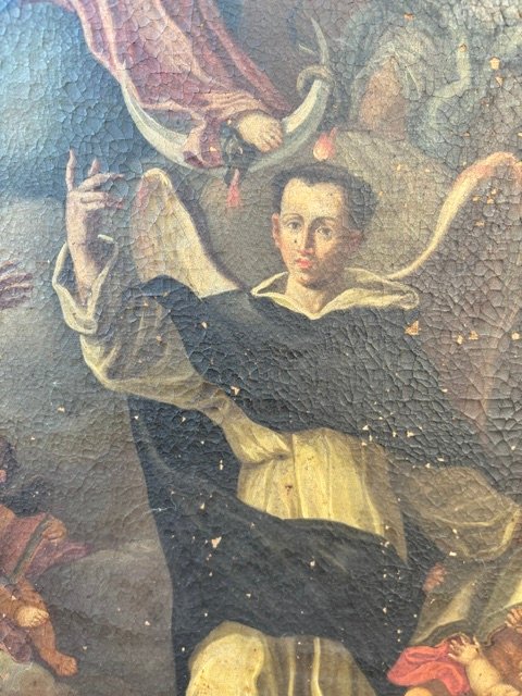 Peinture à l'huile sur toile représentant l'Assomption de la Vierge avec des Saints-photo-4