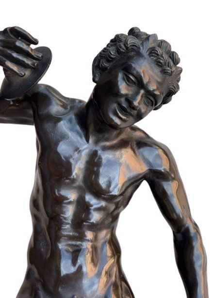 Bronze Sculpture Signed "duchemin" Depicting A Dancing Faun With Cymbals-photo-2