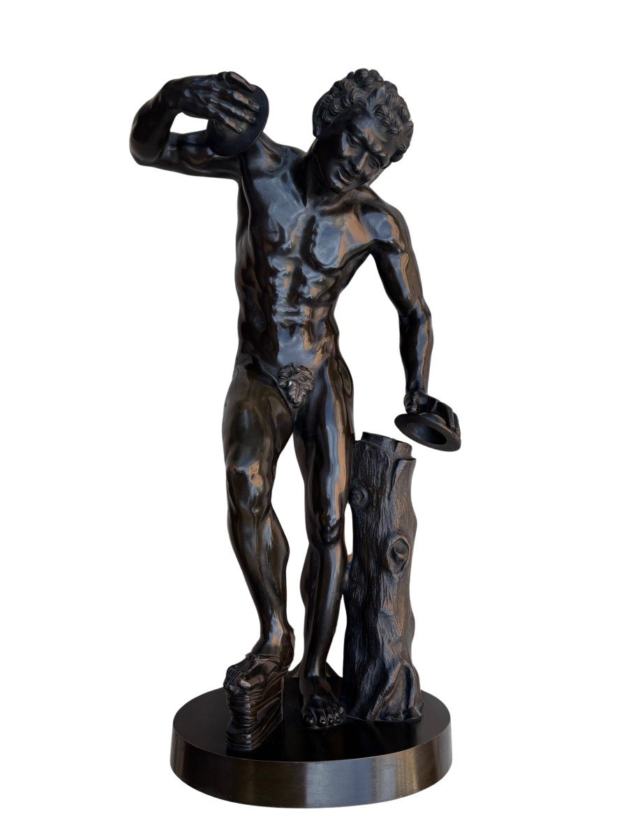 Bronze Sculpture Signed "duchemin" Depicting A Dancing Faun With Cymbals