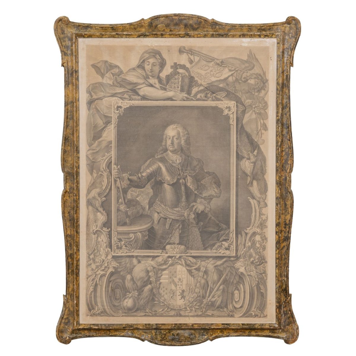 Gravure représentant l'empereur François Ier dans son cadre d'origine 