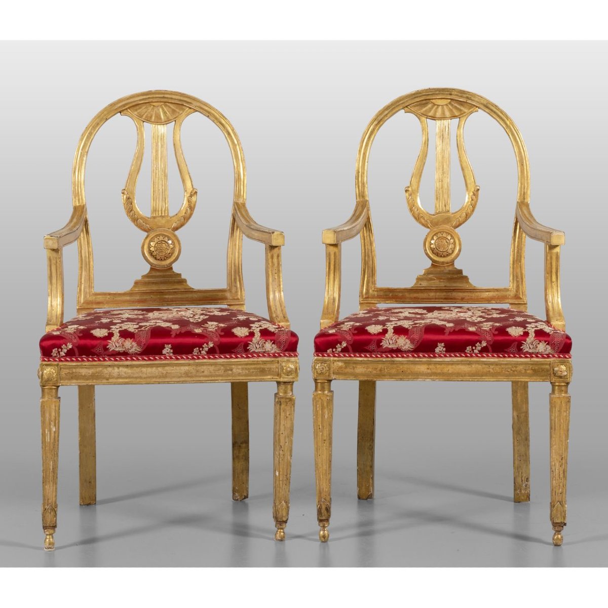 Set Of 4 Carved And Gilded Wooden Armchairs -photo-2