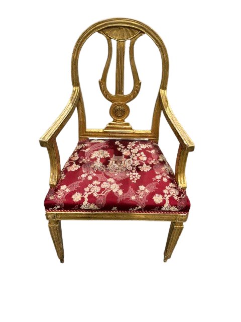Set Of 4 Carved And Gilded Wooden Armchairs -photo-2