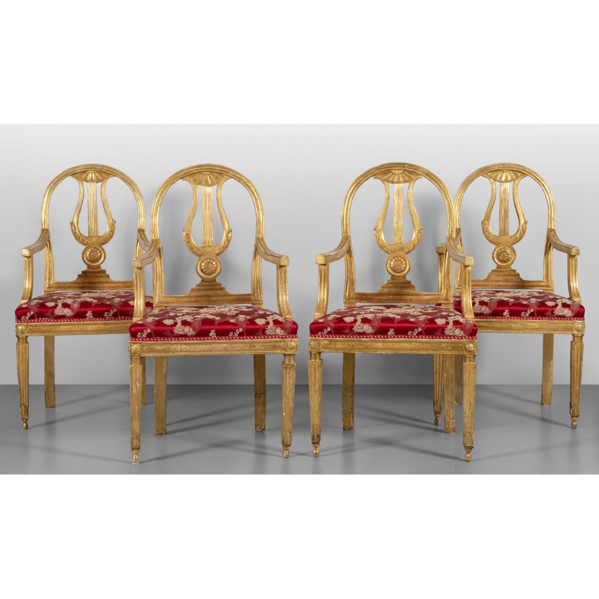 Set Of 4 Carved And Gilded Wooden Armchairs 