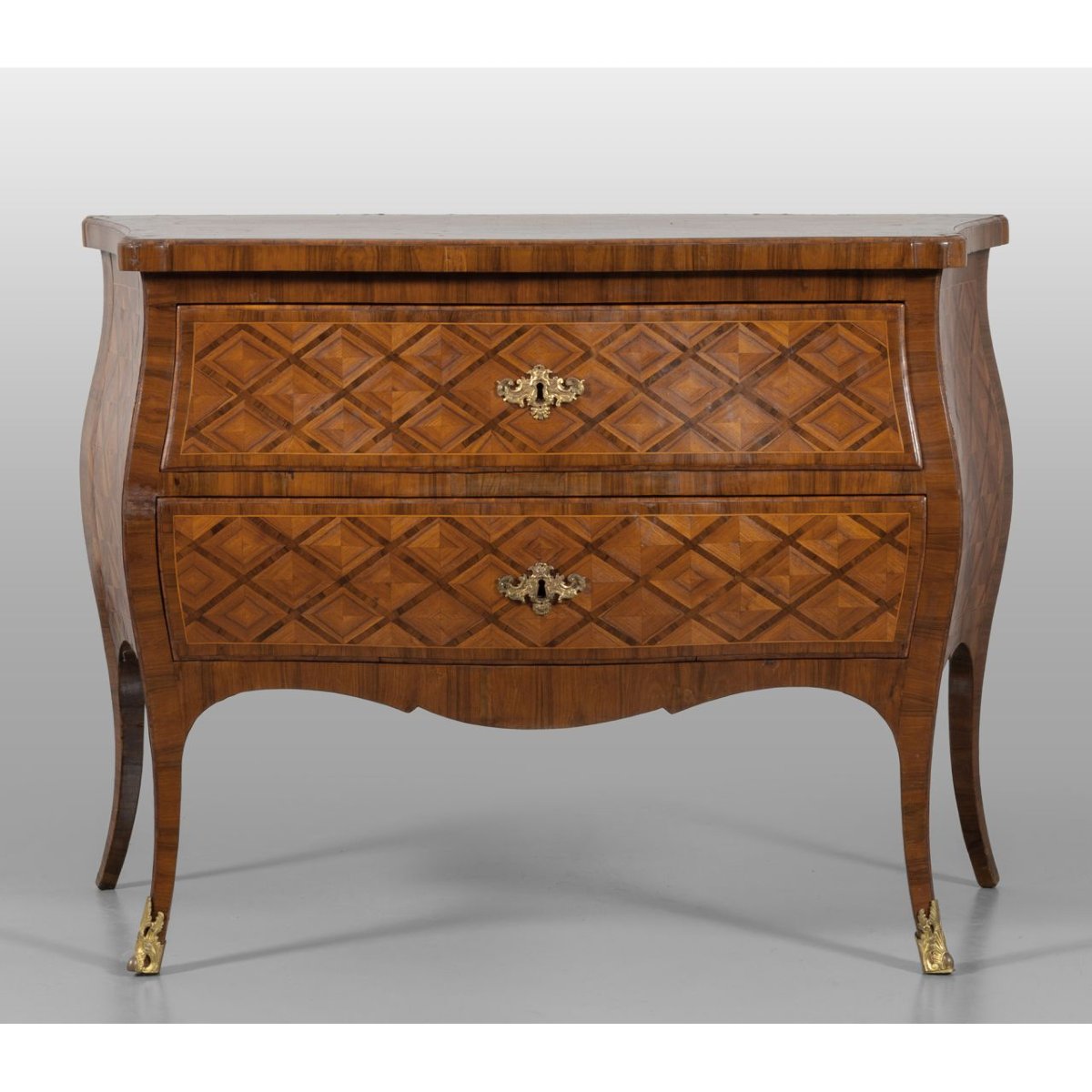 Commode romaine à 2 tiroirs, plaquée de marqueterie-photo-2