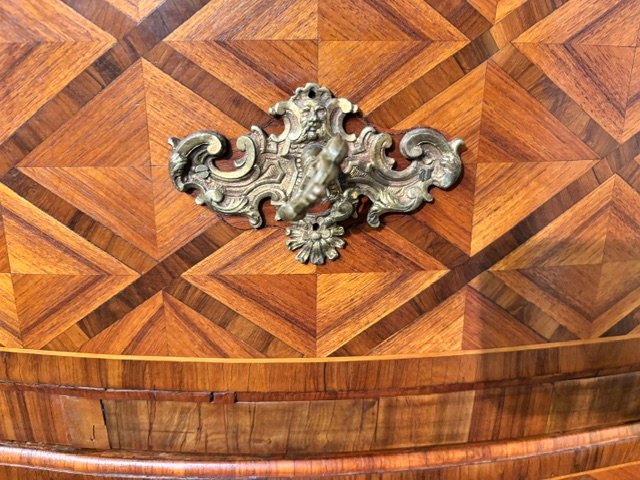 Commode romaine à 2 tiroirs, plaquée de marqueterie-photo-3