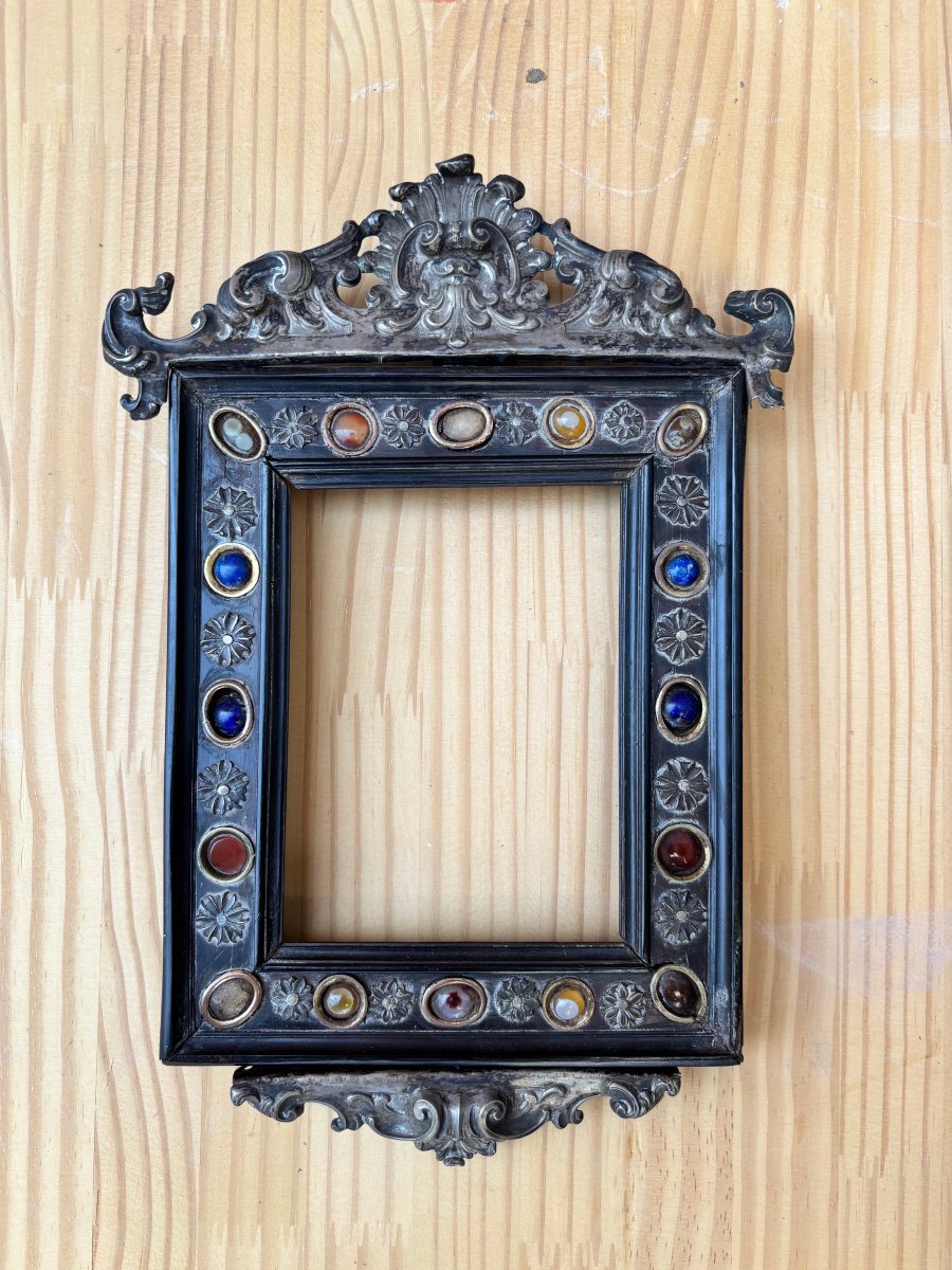 Ebonized Wood Frame With Semi-precious Stone Inlays