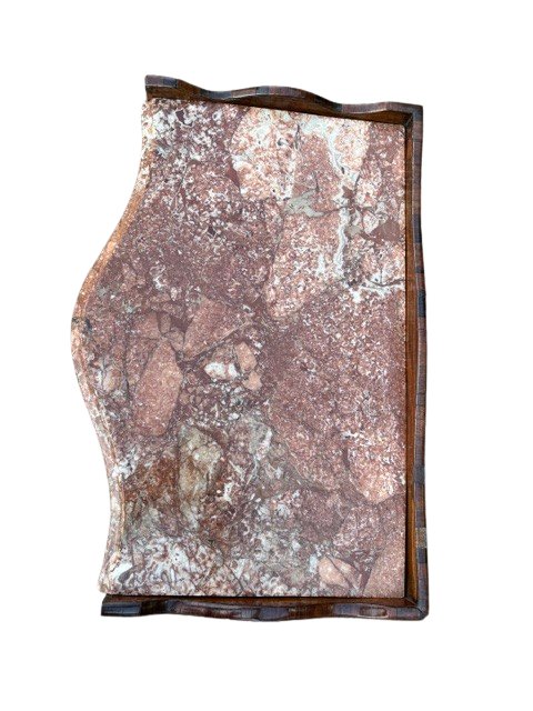 Table de chevet à deux tiroirs en placage de palissandre avec couvercle en marbre bréchique-photo-2