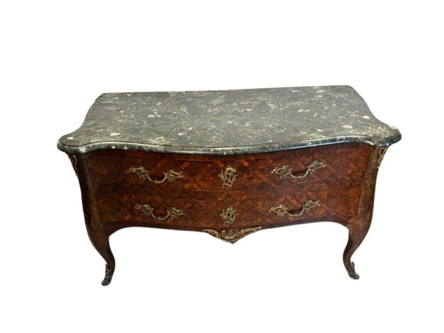 2-drawer Dresser Veneered In Fine Woods With A Lid Veneered In Green Marble -photo-2