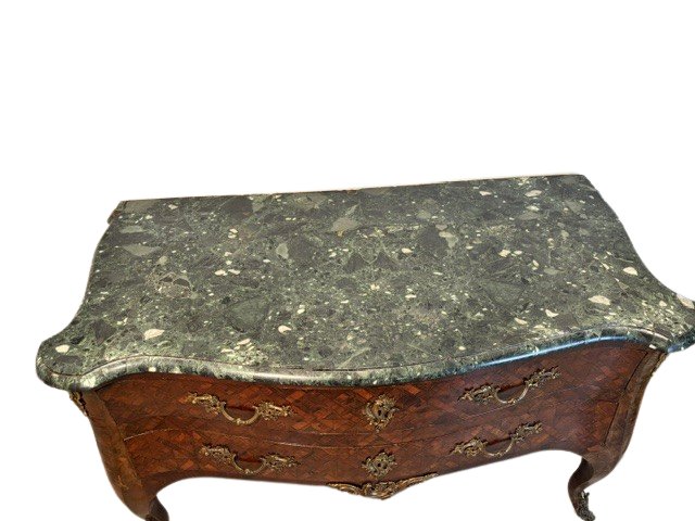 2-drawer Dresser Veneered In Fine Woods With A Lid Veneered In Green Marble -photo-1