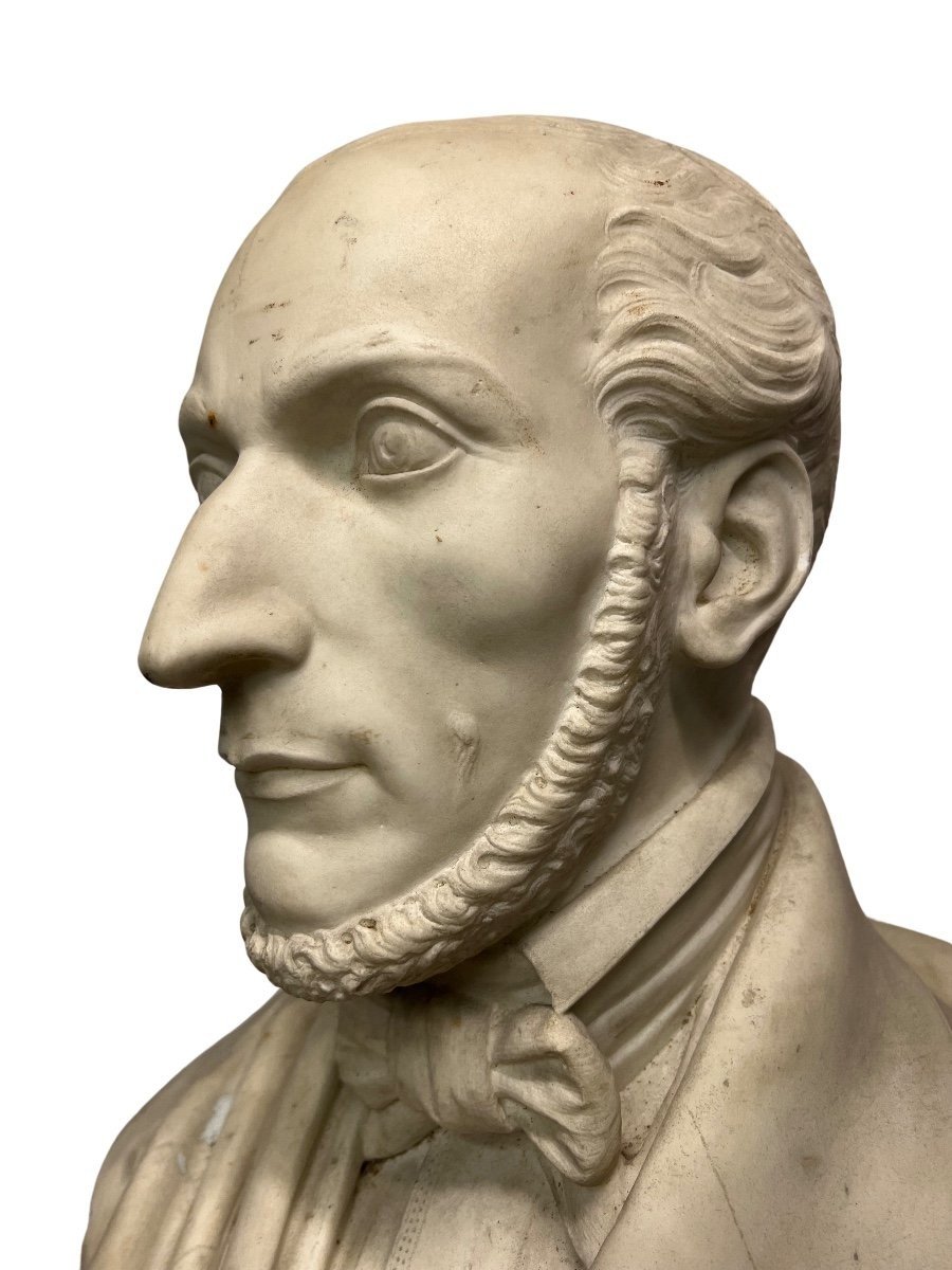 A Male Bust In White Marble, Signed "b. Pollari 1849" On The Back;-photo-4