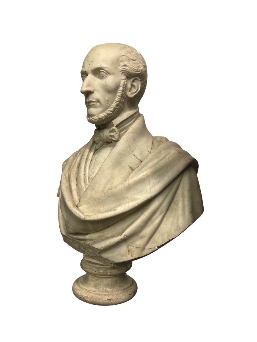 A Male Bust In White Marble, Signed "b. Pollari 1849" On The Back;