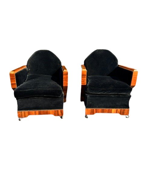 Paire de fauteuils rembourrés en noyer, Angleterre-photo-3
