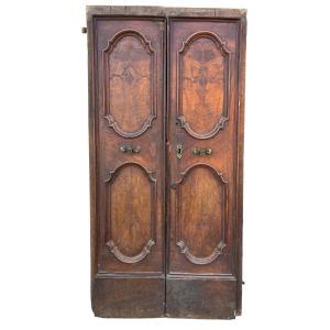 Door With Walnut Briar Panelling And Gilded Bronze Handles, Marche