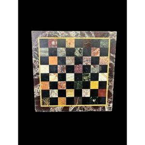 Polychrome Marble Chessboard Mounted On Slate