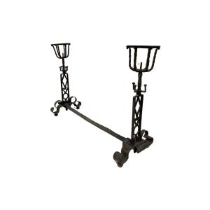 Double Andiron In Wrought Iron
